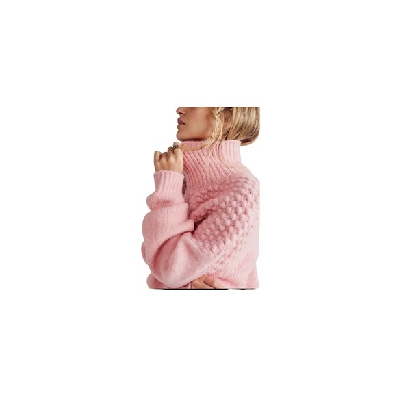 Free People Bradley Sweater Funnel Neck Chunky Knit Bubble Sleeve Pink XS NWT‎ - Picture 2 of 12